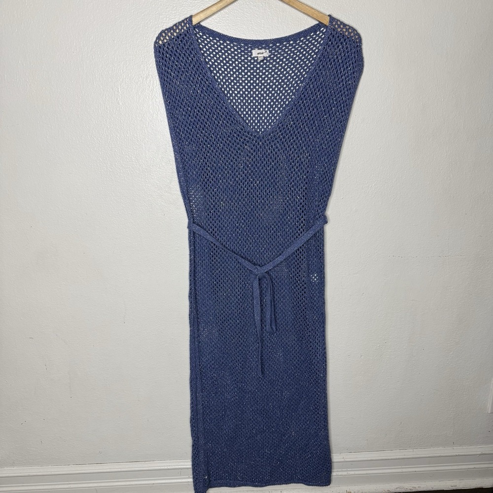 Aerie Blue Crochet Pullover Cape‎ Swim Cover Dress Waist Tie V-neck Women's XS/S